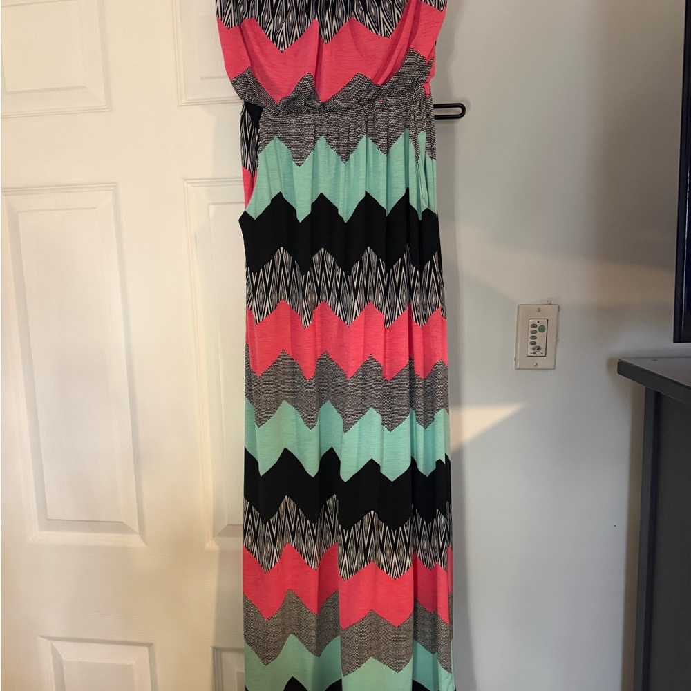 Trixxi Chevron Maxi Dress in Pink, Mint, and Black